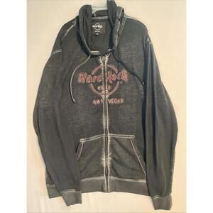 Hard Rock Cafe Las Vegas Men’s Double Burn Out Full ZIP Hoodie Black 3XL XXXL